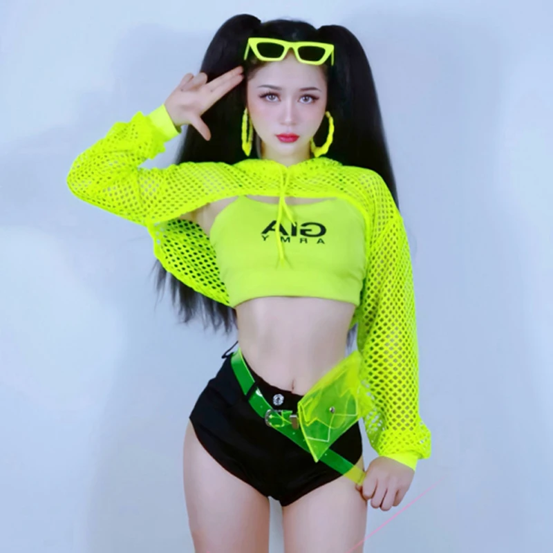 ダンスウェア 蛍光グリーンネットトップ,ジャズジャズヒップホップダンス