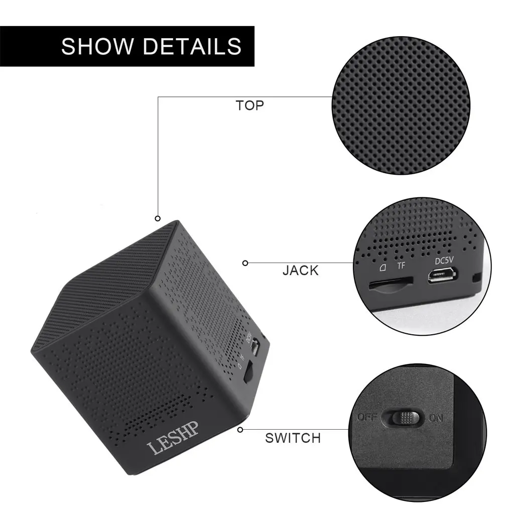 LESHP BM13 Black Square 20HZ-20KHZ Portable Speaker Wireless Speakers V3.0 Built-in 3.7V/800mAh Battery LESHP BM13 Black Square 20HZ-20KHZ Portable Speaker Wireless Speakers V3.0 Built-in 3.7V/800mAh Battery