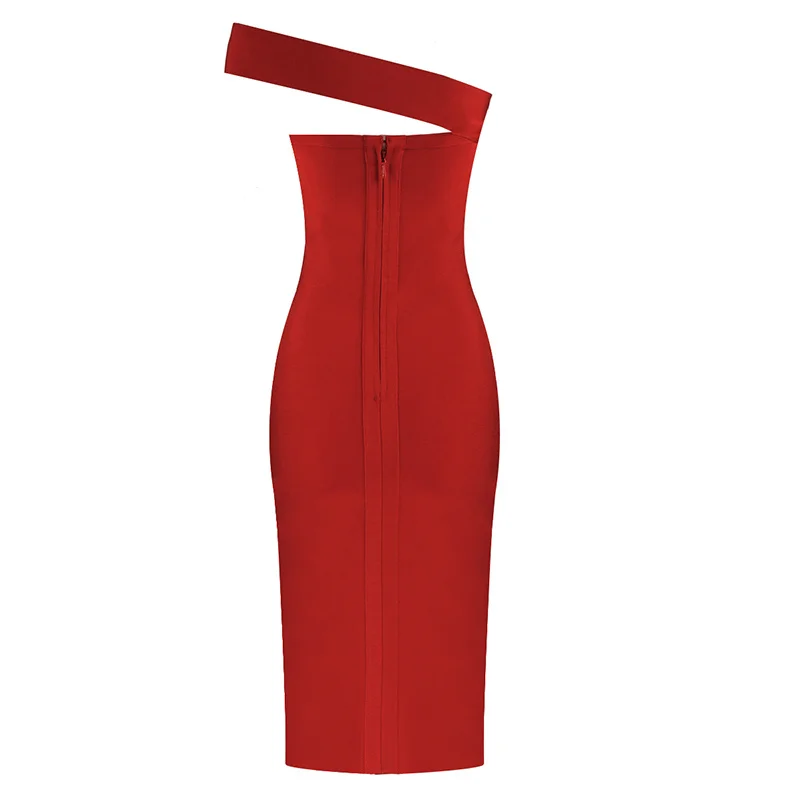 Высококачественное красное платье на одно плечо без бретелек с открытой вилкой, сексуальное Бандажное платье из вискозы, вечернее платье
