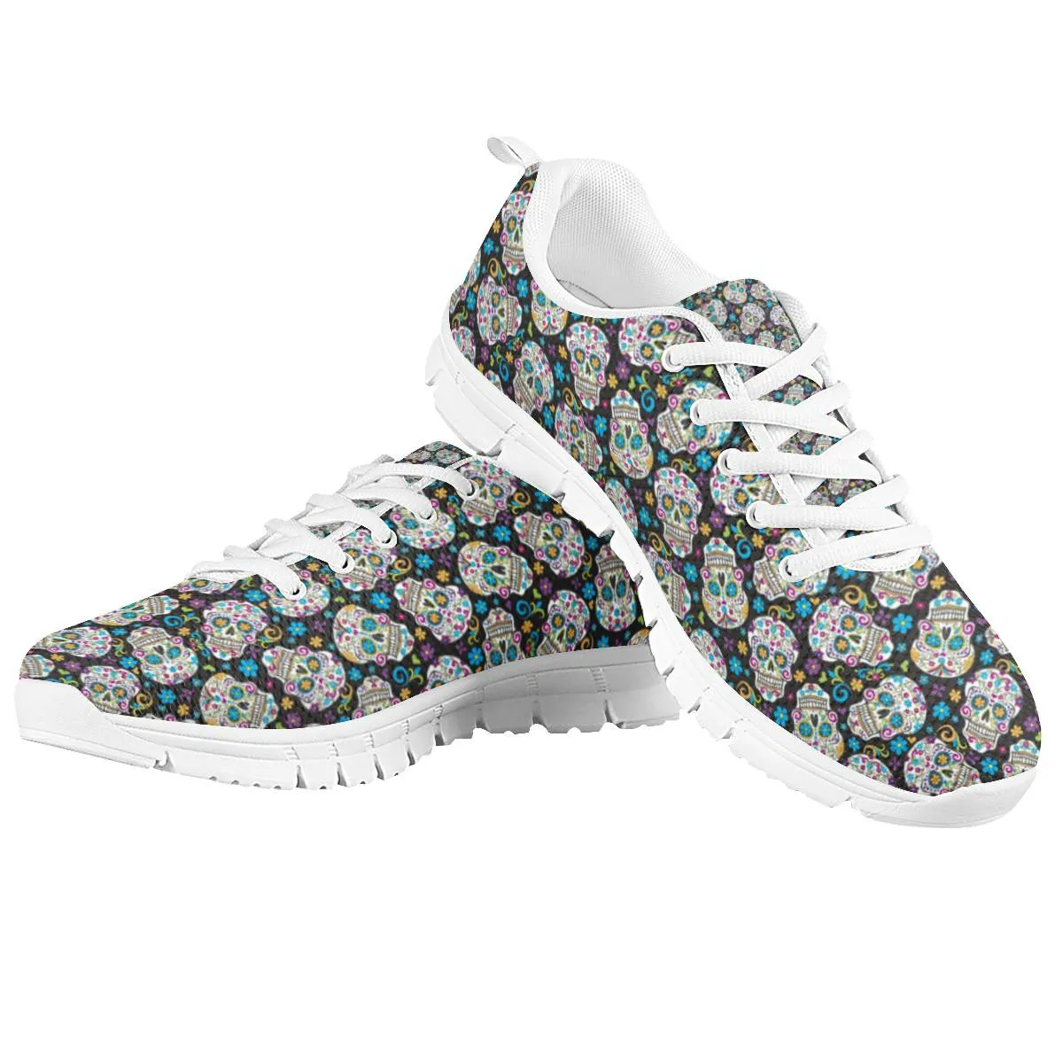 

THIKIN Flowers with Sugar Skull Print Sneakers Fashion Lace-Up Flats Spring Shoes Ladies Travel Mesh Shoe Casual Zapatos Mujer