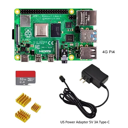 Официальная макетная плата Raspberry Pi 4 Модель B 4 ГБ ОЗУ+ адаптер питания для ЕС/США 5 в 3 А Блок питания type-C+ радиатор+ sd-карта 32 Гб - Комплект: US-32GB