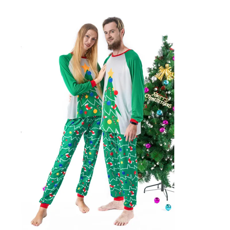Коллекция года, комплект одинаковых пижам для всей семьи, зеленый костюм с принтом рождественской елки, одежда для сна, домашняя пижама