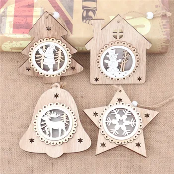 

Christmas Wooden Ornament LED Light Pentagram House Bell Shape Openwork Luminous Lamp Hanging Rope Pendant Decoration YE