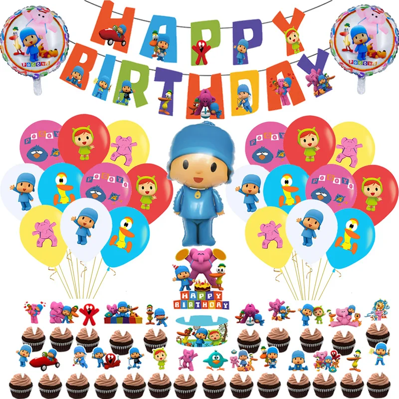 Pocoyoed Balloons Eily Pato Ballons PP Party Happy Birthday Banner Baby Shower Decoration Kids Elephant Duck Dog Cake Topper Toy | Дом и сад