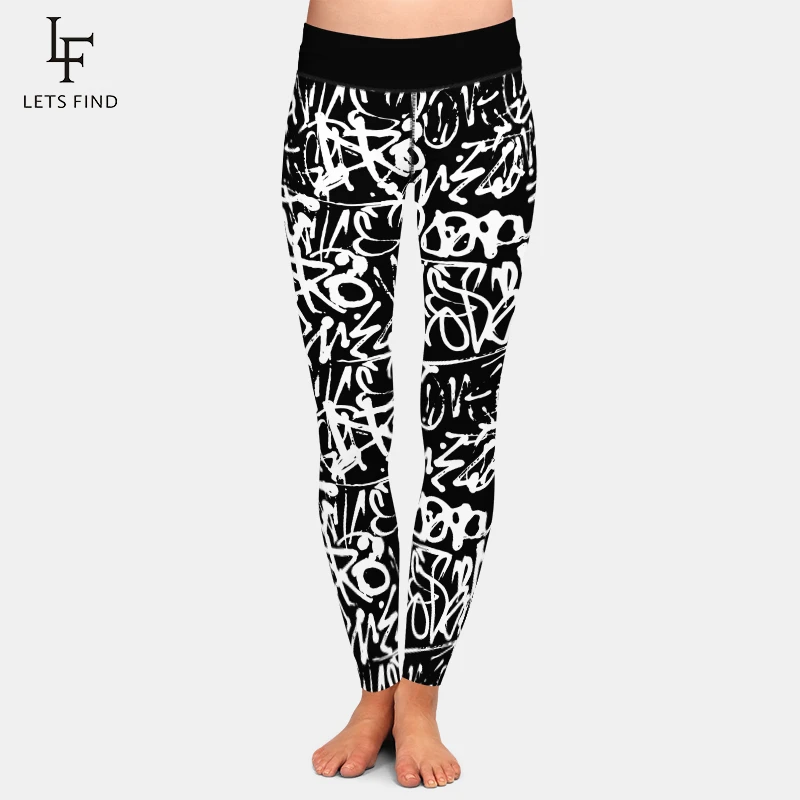 LETSFIND Brand Fashion Winter Women Plus Size Pants 3D Doodle Letter Element Digital Printing High Waist Soft Workout Leggings legging
