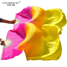 Высокое качество шелк/имитация шелка танец живота вентиляторы бамбуковые ребра Шелковый Вентилятор 1 пара(слева+ справа) реквизит для выступления шелковые длинные вентиляторы