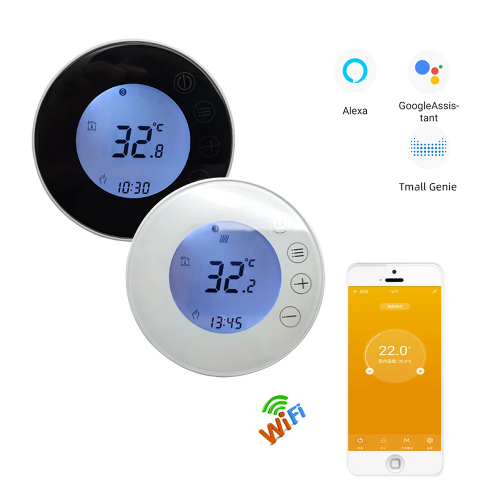 Tuya WIFI Round Thermostat floor X7H 110V 230V Touch Screen Programmable Warm Floor Controller wireless heating