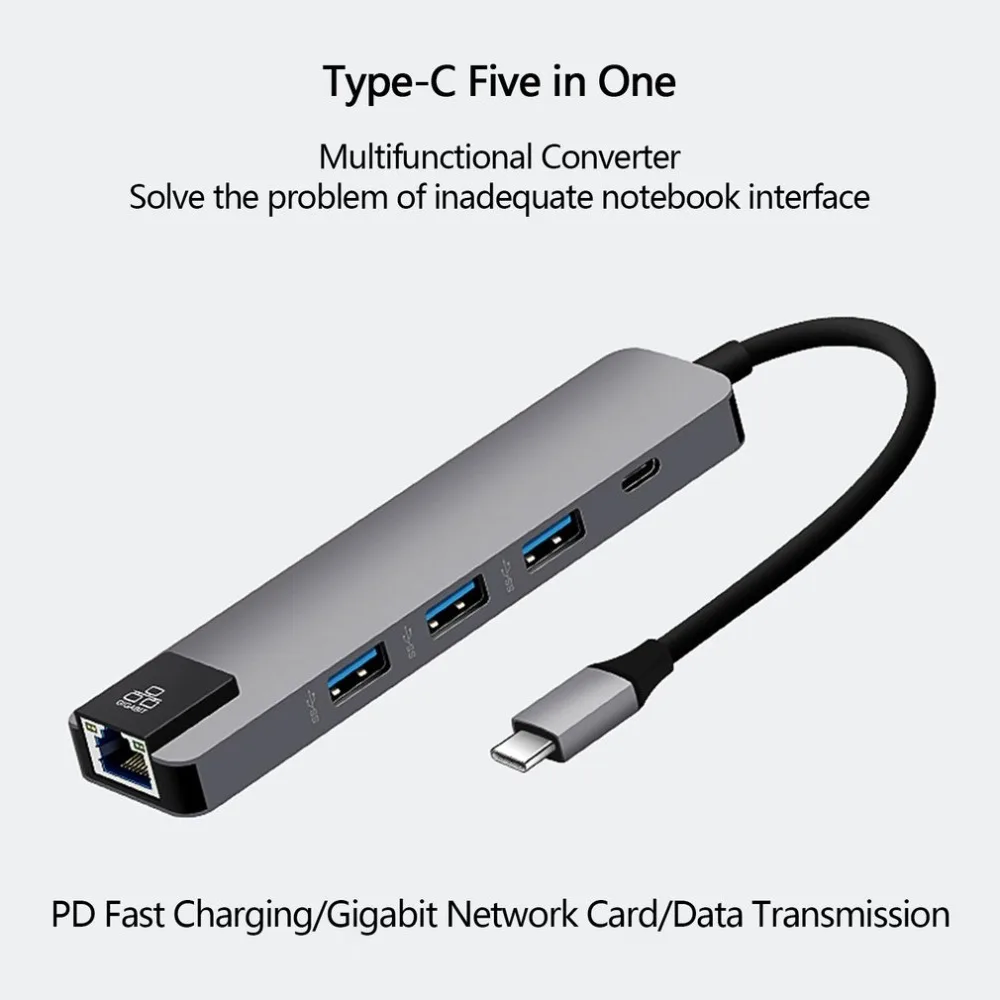 5 в 1 концентратор USB Type C Hdmi 4K USB C концентратор для Gigabit Ethernet Rj45 Lan адаптер для Mac book Pro Thunderbolt 3 USB-C зарядное устройство