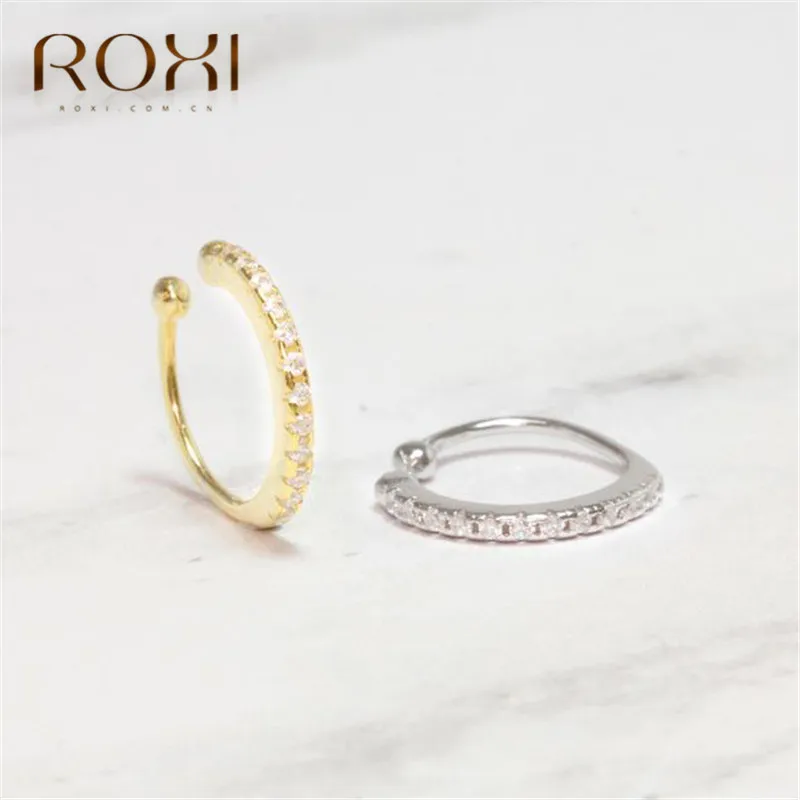 Серьги ROXI из стерлингового серебра 925 пробы, корейские женские блестящие серьги-каффы CZ, клипсы для женщин, девушек, без серьги в стиле пирсинга