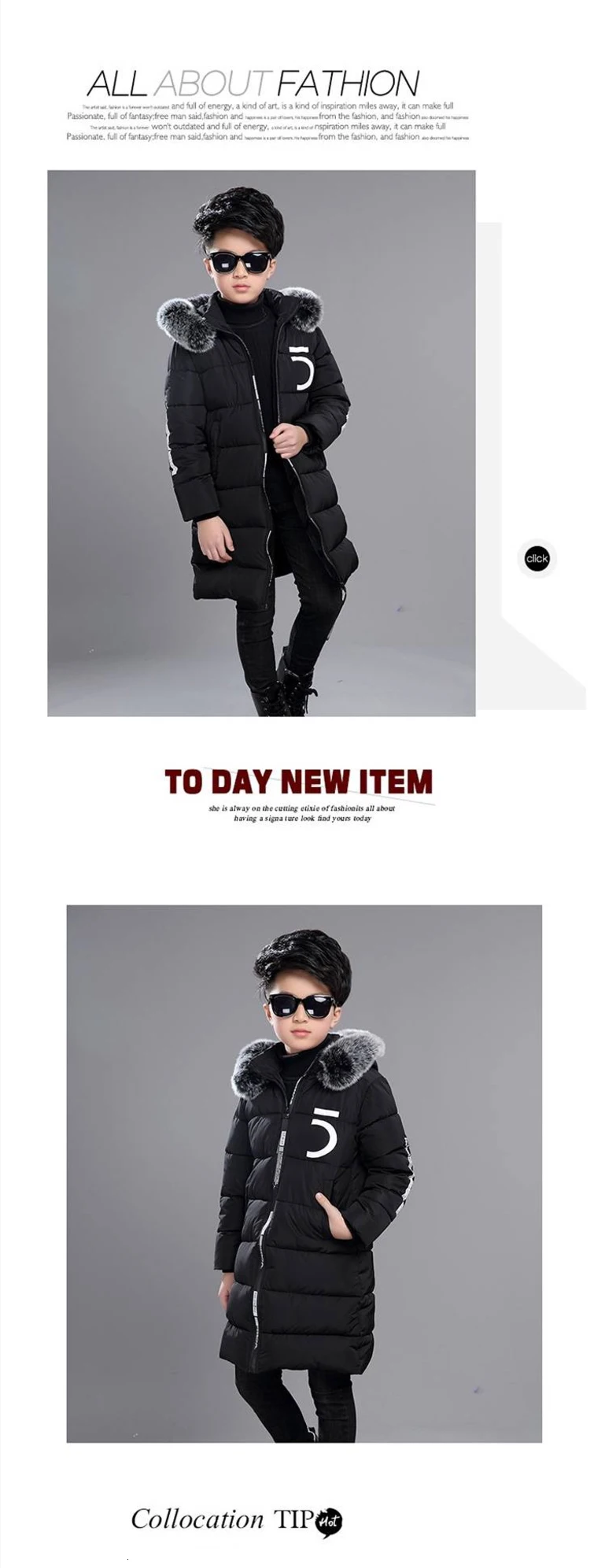 Boy Winter Fashion Thickening Children Cotton-padded Catamite Clothes Loose Black Padded Jacket Long Coat