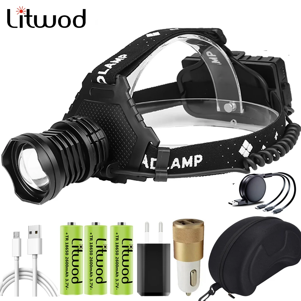 Новое поступление самый мощный светодиодный налобный фонарь XHP90.2 32 Вт с зумом XHP50