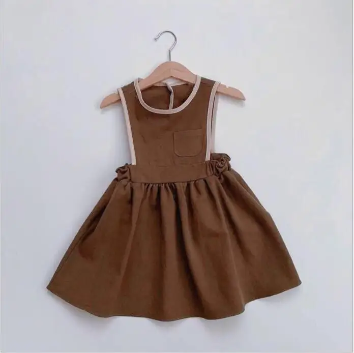 Платье-майка в Корейском стиле для девочек модные осенние платья из хлопка и льна для девочек 1-7 лет, PP470