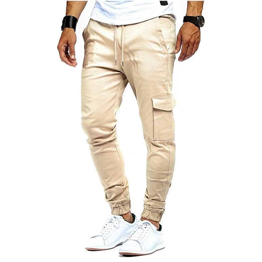 Осенние штаны-шаровары для бега в стиле хип-хоп, новые мужские брюки, мужские одноцветные штаны с несколькими карманами, обтягивающие спортивные штаны, мужские брюки-карго - Цвет: Rice white