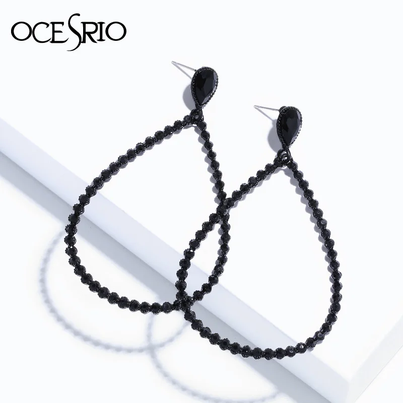 OCESRIO, винтажные черные серьги для женщин, большие серьги с камнями, каплевидные кристаллы, большие висячие Блестящие модные ювелирные ers-n97