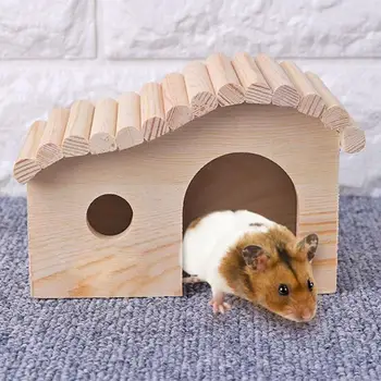 

Hamster Sleeping Bed Portable Wooden Anti-mite Small Animal Cozy House Dodge Assembling Cottage Cage House For Small Pet Supplie