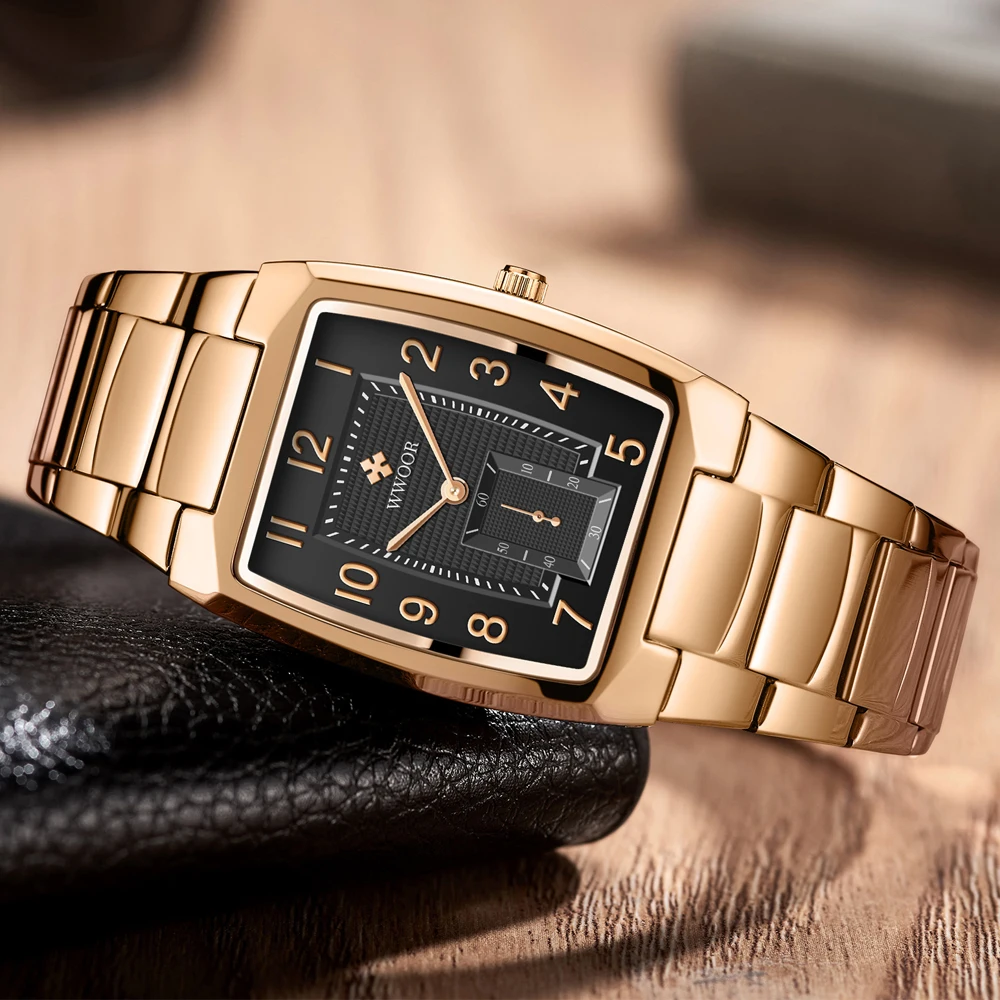 WWOOR Top Brand Luxury Fashion Stop Watches Mens 30ATM Waterproof Square Clock Casual Watch Mens Quartz Wrist Watch Reloj Hombre