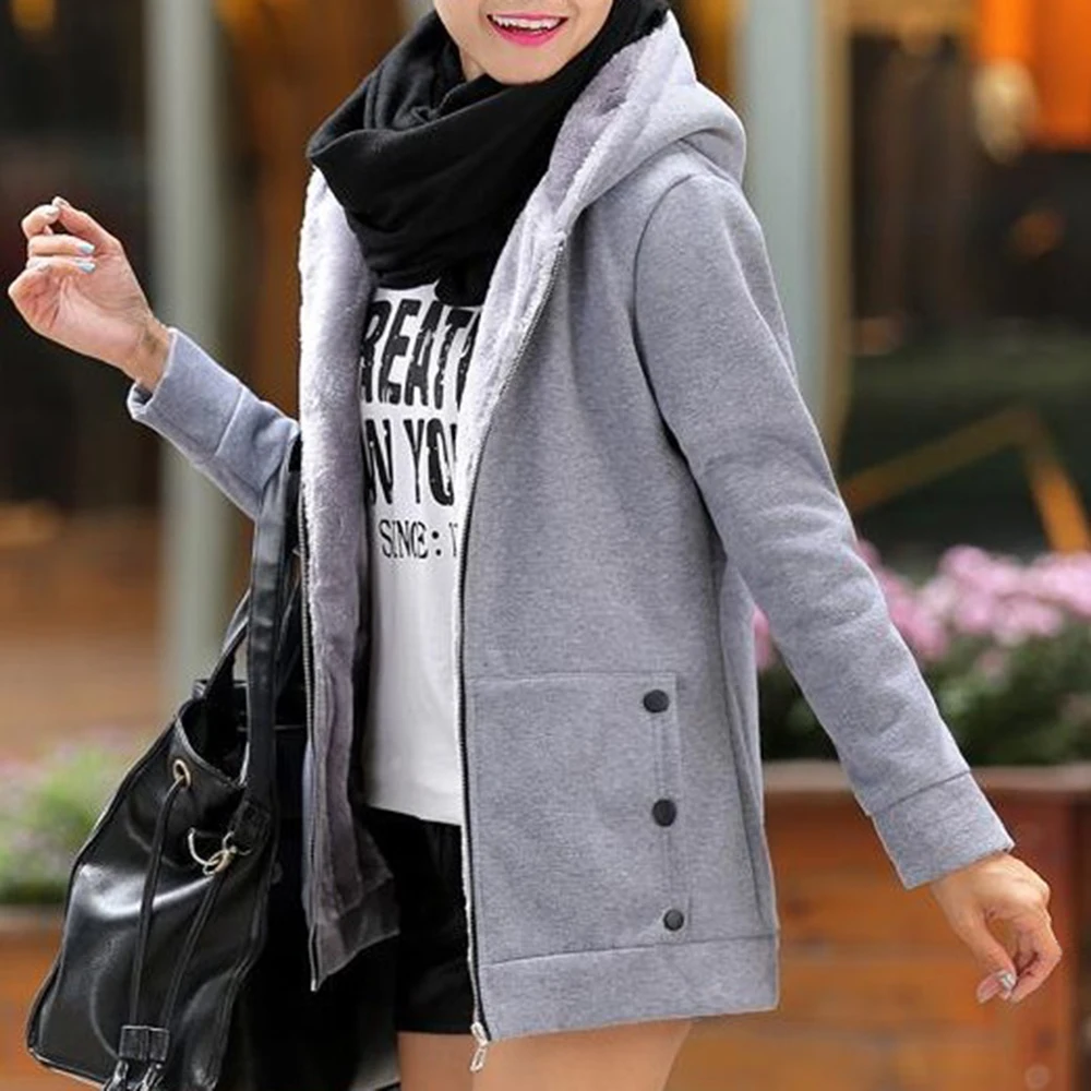 vertvie winter jacket women solid hooded thick fleece casual jacket female fashion slim plus size coats streetwear jackets Mujer