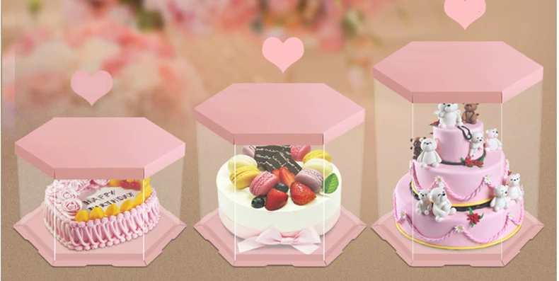 1,PET hexagon round Print transparent cake box,butterfly,Clear,681012 inch,exhibition,Storage,packaing,plastic,Holiday supplies,Birthday Cake,Party,wedding,gift,Flower,  (9)