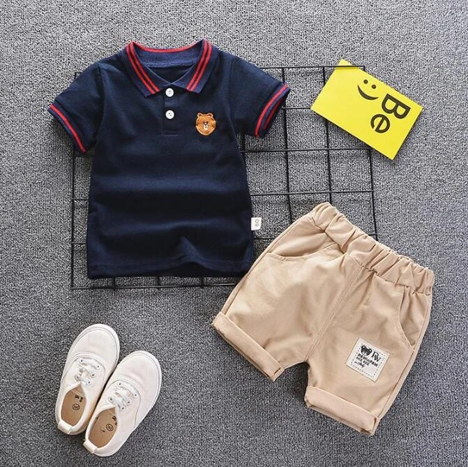 BibiCola/летний детский комплект одежды для мальчиков, одежда пилота для мальчиков футболка+ штаны, 2 предмета, пуловер с рукавами для мальчиков хлопковый короткий жакет - Цвет: Темный хаки
