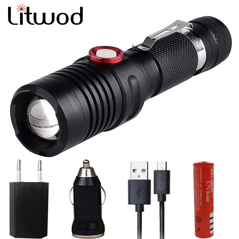

Z35 Micro USB rechargeaBle LED Flashlight torch 4000 lumens CREE XM-L2 U3 ZoomaBle 18650 Battery switch ON / OFF hunting light
