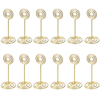 

12 Pack Table Number Card Holders Photo Holder Stands Place Paper Menu Clips, Circle Shape (Gold)