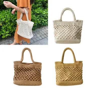 

2020 SANWOOD Cotton Handmade Woven Bag Beach Leisure Hollow Out Tote Braided Women Handbag