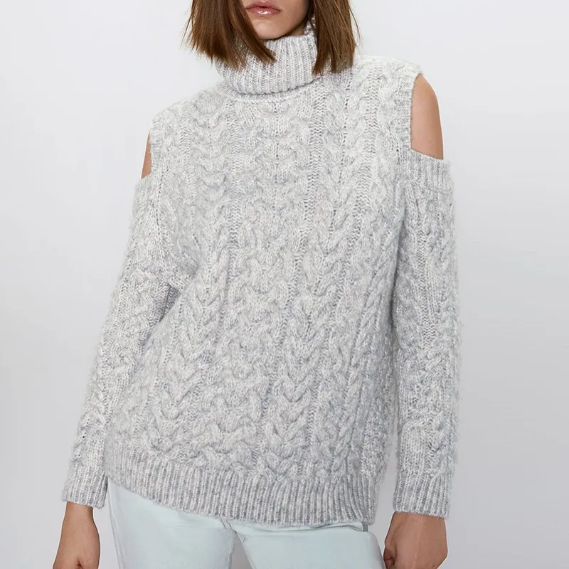 Miguofan, женский свитер, водолазка, пуловер, вязаные Джемперы, с открытыми плечами, однотонные свитера, уличная одежда, осенние женские свитера
