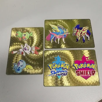 

Tomy Pokemon Metal Flash Gold Cards Sword Shield Scorbunny Grookey Sobble Collections Card Board Game Toys Kids Gifts