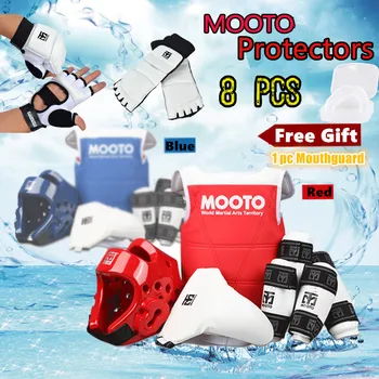 

9pcs MOOTO Quality Taekwondo Protectors full suite chest guards Child adult Forearm shin protector groin guard Taekwondo helmet