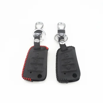

100% Leather Car Key Case For SEAT Leon Ibiza CUPTRA For Skoda Octavia Key Cover Holder For VW Polo 2016 golf 7 MK7