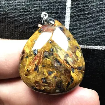 

Top Natural Yellow Pietersite Pendant Jewelry For Woman Man Crystal 31x27x8mm Beads Silver Water Drop Namibia Energy Stone AAAAA