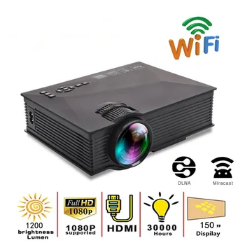 

UNIC Portable LED Projector 80 110 ANSI UC68 UC68H 1800 Lumens Mini Projector Support red and blue 3D Built-in hi-fi Projector