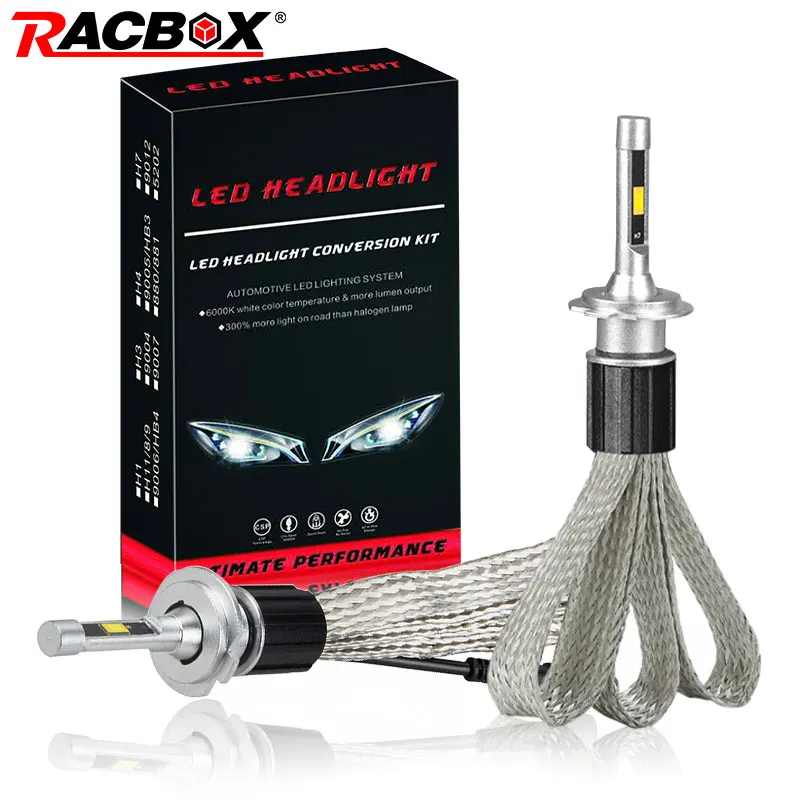 Tanie RACBOX żarówka samochodowa led do reflektorów lampa światła na całym świecie miedzi pas styl 72W 7000LM H1 H7 H8 H9 H11 9005 HB3 9006 HB4 H4 Hi Lo 12V 24V