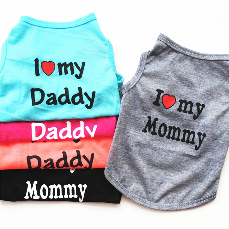 I LOVE MY papá mamá-Chaleco de verano para Perro y mascota, Ropa para perros pequeños, Ropa barata para gatos, camisa para perros