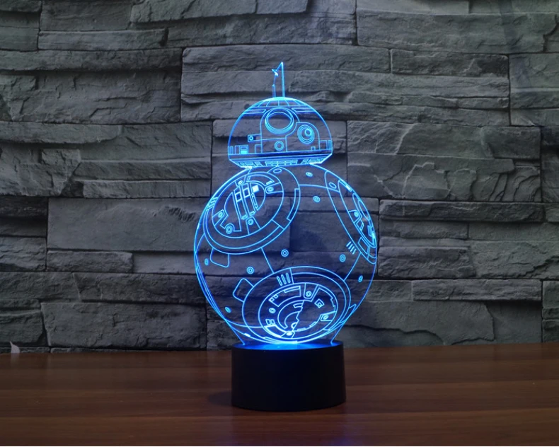 3D визуальный ночника BB-8 семь Цвет USB Порты и разъёмы украшение стола лампа отличная креативный подарок для детей PMMA Акриловый светодиодный ночной Светильник