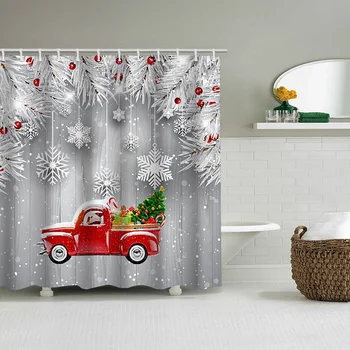 

Christmas snowflake wood board car festive shower curtain holiday bathroom waterproof partition curtain bathroom curtain