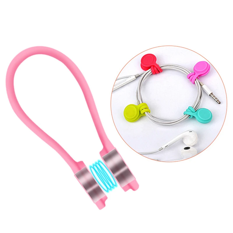 

4PCS Random Color Soft Silicone Magnetic Cable Winder Earphone Cord Organizer Storage Holder Clips For Data Cable Charge Wire