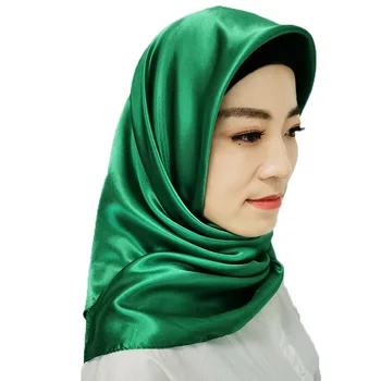 

Ethnic Headscarves Solid Color Satin Hijab Scarf Large Squares Scarves Muslim Wild Hijab Women Scarves Vintage Fashion Headwrap