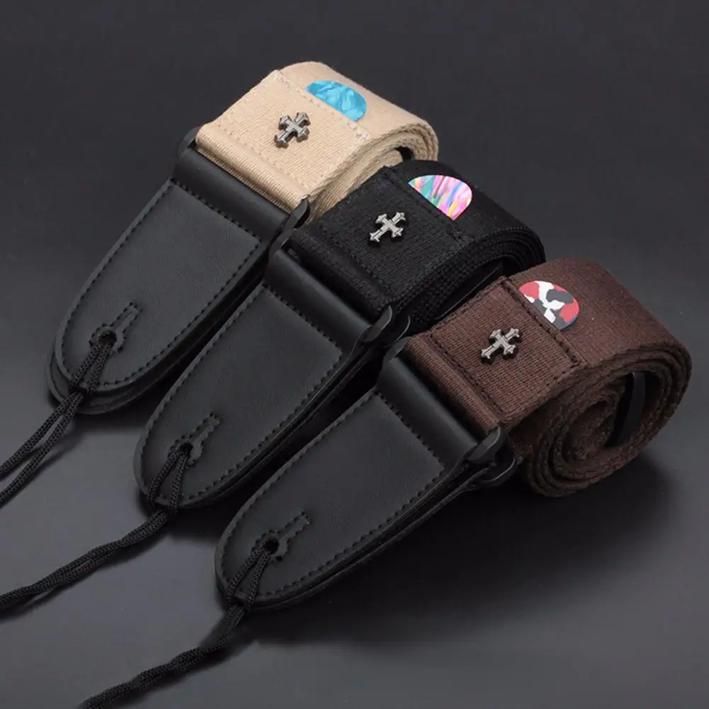 Electric-Guitar-Strap Pick-Pocket Acoustic Folk Vintage Personality with Cross