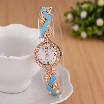 

Fashion Women Rhinestone Round Dial Leaf Linked Thin Strap Quartz Wrist Watch Ladies Dress Watches Gift Luxury