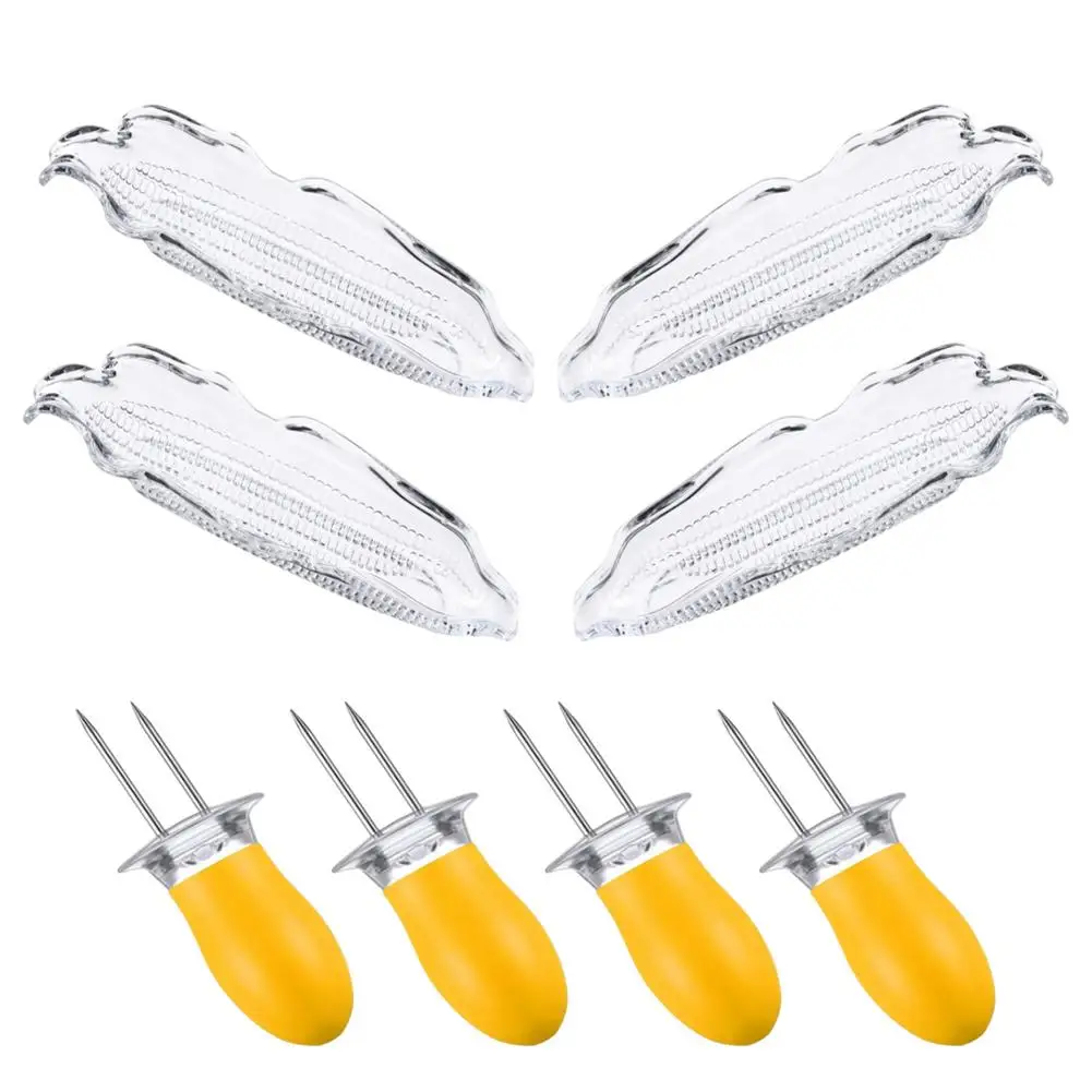 4PCS Corn Tray Storage Container Family Corn Tray Barbecue Tool BBQ Transparent Dish On The Cob Holders Set Barbecue Tools