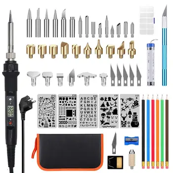 

GEYOTAR 80w LCD Thermoregulator Wood Burning Kit Carving Pyrography Pen Soldering Iron Wood Embossing Burning set
