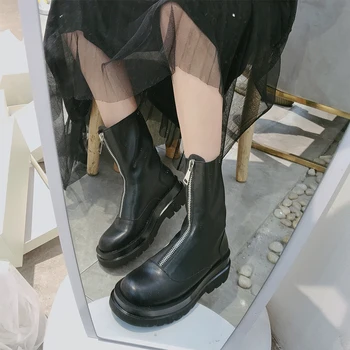 

Short Boots women Ankle Boots flat platform shoes Ladies Autumn fashion Casual Front zipper Round toe Thick bottom boots