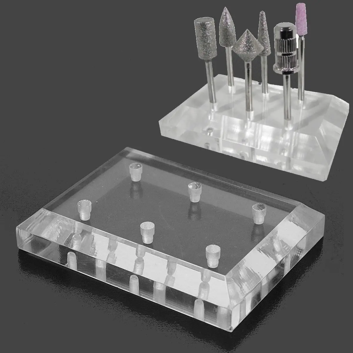 

Acrylic Clear 6 Holes Nail Drill Bit Tool Stand Display Holder Carbide Box