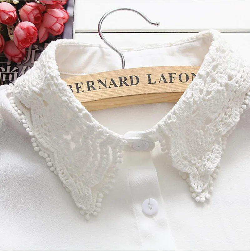 

Women Shirt Fake Collar White Black Korean Detachable False Collar Removable Blouse Lapel Collar Tie Women Clothes Accessories