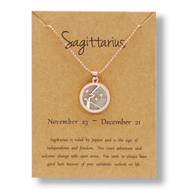 Zodiac Constellations Necklace Geometric Round Pendant Rose Gold Chain Necklace Unisex Friendship Jewelry