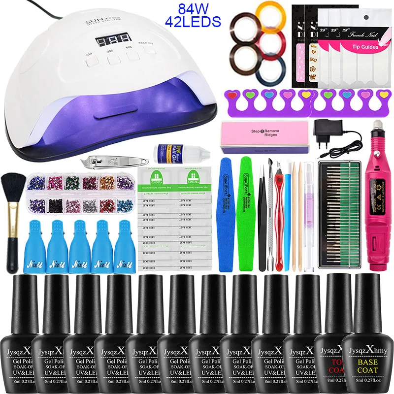 84w select 10 color Лампа для ногтей, инструмент для маникюра, набор для маникюра, выберите 18 цветов, Гель-лак для ногтей, Удлинительный УФ-гель, набор для ногтей, электрическая ручка для маникюра, набор для ногтей - Цвет: 84w select 10 color
