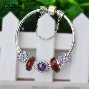

FAHMI Adjustable 100% 925 Sterling Silver Bangles &Charm Bracelet For Women With Charm Beads Luxury Original Jewelry Gift