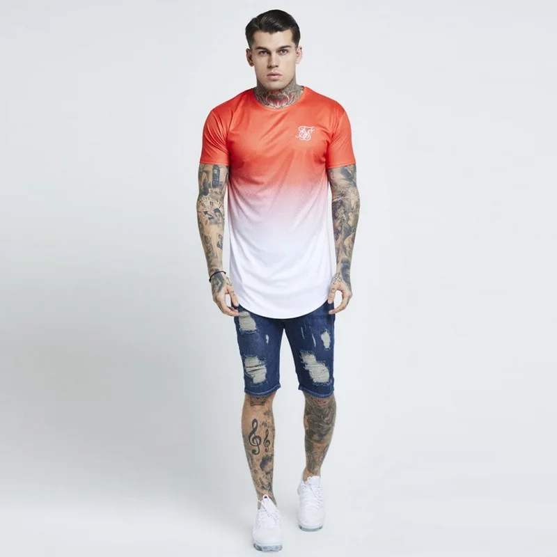 Siksilk Футболка мужская летняя с коротким рукавом Sik оранжевая футболка Топы Модная шелковая футболка Повседневная Хип-хоп Siksilk Мужская футболка