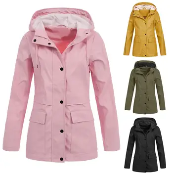

Outdoor Hiking Windproof Solid Color Women Plus Size Hooded Long Jacket Coat Solid color easy to match with wonderful gifts